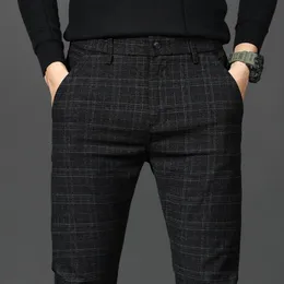Erkekler Takımlar Blazers Siyah Pantolon Ekose Pantolon İlkbahar ve Sonbahar Moda İnce Erkekler Gri Çizgili Pantolonlar 28-38 Pantalones Hombremen '
