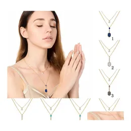 Anhänger Halsketten glänzende druzige Steinschicht geometrische natürliche Kunstpearl Gold Mtilayer Ketten Choker für Frauen Mode Drop Lieferung DH7QH