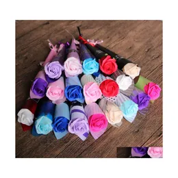 Dekorativa blommor kransar Valentine Day Soap Rose Flower Single Stem Red Pink Blue Purple Wedding Engagement Birthday Drop Delive DHPDI