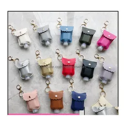 Key Rings Jewelry Hand Sanitizer Bottle Holder Keychains Bag Portable Outdoor Pu Leather Chain Aessories 60Ml Plastic Empty Refillab Dh1Rg