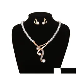 Kolczyki naszyjnik luksusowy zestaw biżuterii ślubnej kryształowe koraliki Symisowane Pearl 322C3 Zestawy dostawy DHZ41