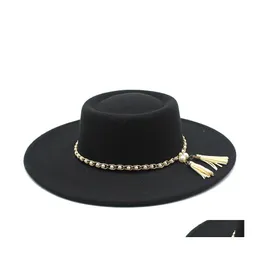Wide Brim Hats The Flattop Wool Felt Fedora Big Bowler Ladies Jazz Cap Fashion Elegant Women Formal Party 3447 Q2 Drop Delivery Acce Dhklc