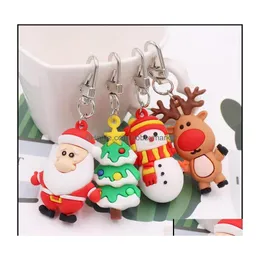 Kluczowe pierścienie biżuteria Święty Mikołaj Elk Snowman Choinka Blak Cute Pvc Ring Year Decor Kids Xmas Tinket Prezent Dostawa 2021 Dhcbm