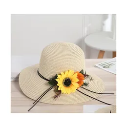 Szerokie brzegowe czapki duże St Panama Hat Summer Beach Caps Kobieta swobodna dama kobiety płaskie bowknot cap dziewczęta Słońce 3448 Q2 Drop dostawa moda dhqu6