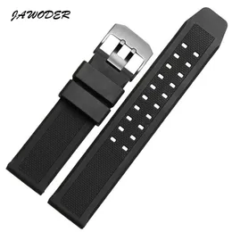 Jawoder Watchband Yumuşak Silikon Kauçuk Erkekler Siyah 23mm Sport Dalış Bant kayışı Gümüş Siyah Metal Tokası Luminox Accessor232J