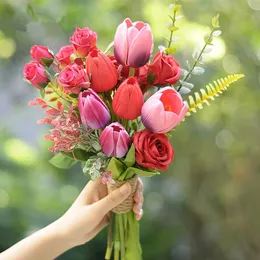 Hochzeitsblumen SESTHFAR Rose Tulip Red Bouquet Collection Künstliche Braut hält Kirche Brautdeko Mariage