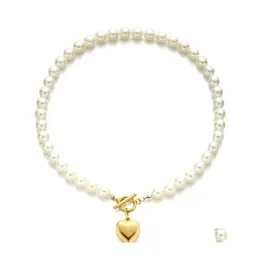 Pendant Necklaces 2021 Fashion Pearl Bead For Women Girls Stainless Steel Gold Sier Heart Necklace Bride Bridesmaids Engagement Part Dh2Bg