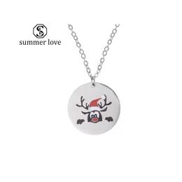 Pendant Necklaces Christmas Necklace Enamel Print Deer Stainless Steel Jewelry Classic Gifts Chokers For Drop Delivery Pendants Dhvmz