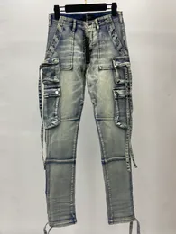 Новейшие мужские дизайнерские джинсы скинни с рваными карманами 2023 года ~ джинсы американского размера 28-36 ~ высококачественные тонкие мотоциклетные байкерские повседневные джинсовые брюки джинсы в стиле хип-хоп