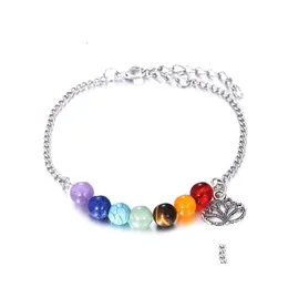 Charm armband 7 chakras lotus blommor charm för kvinnor kristall helande nce pärlor natur sten yoga handgjorda smycken droppleverans otijf