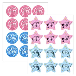 Present Wrap 120pcs Team Boy Girl -klistermärke Lable Round Star Shape Candy Box Sticekr Tag för Baby Shower Kön avslöjar festtillförseln