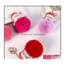 Schlüsselanhänger Schmuck 12 Farben Weihnachtsmann Pom Ball Schlüsselanhänger Künstliche Kaninchenfell Schlüsselbund Tasche Auto Metall Karabinerverschluss Weihnachten Festi Dhpws