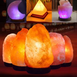 Decorative Figurines Objects & Natural Himalaya Stone USB Salt Lamp Healing Romantic Night Light Wooden Base Colorful Crystal Rock LightDeco