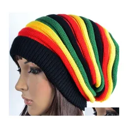 Beanie/Skull Caps Casual Women Crochet Wavy Fine Stripes Beanie Cap Rainbow Skl Hat Europa America Drop Delivery Accessori moda Otklg