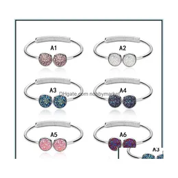 Cuff Bracelets Jewelry Top Quality Druzy Bangles Round Natural Geode Stone Rhinestone Pave Drusy Charm Expandable Wire For Women Fas Dhdlw