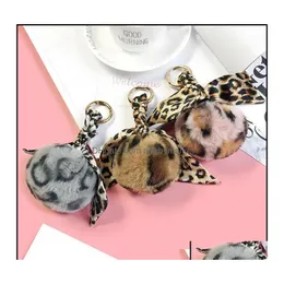 Key Rings Jewelry Faux Rabbit Fur Ball Chain Pompom Leopard Plush Heart Keychain Pom Round Trinket Car Bag Pendant Ring Gift Drop Del Dhdfu