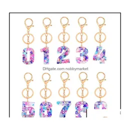 Key Rings Jewelry Digital Resin Acrylic Keychian Lucid Crystals Glitter Letter Car Keyring Handbag Aessories For Women Gift Drop Deli Dhxff