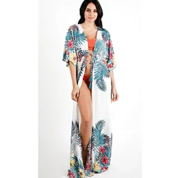 Casual Dresses 2023 Long Kimono Cardigan Plus Size Beach Wear Clothemian Floral Printed Belted Cotton Tunic Wome Tops and Blus N1053