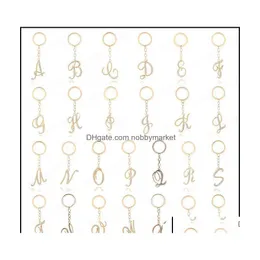 Nyckelringar smycken az inledande nyckelringar nyckelringar för kvinnor män kristallpar alfabet söta kedjor väska charm present Aessory Holder Dr Dhl4i