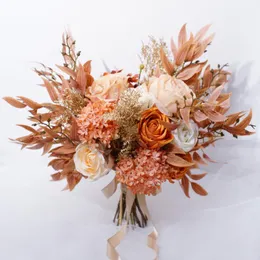 Wedding Flowers SESTHFAR 2023 Light Orange Bridal Bouquet Artificial Rose Hydrangea Charming Boque De Noiva