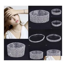 Tennis 110 Rows Shiny Crystal Bridal Bracelet Women White Rhinestone Cystl Stretch Wedding Bangle For Ladies Fashion Luxury Jewelry Otvyi