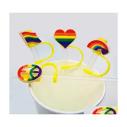 Drinking Straws Custom Rainbow Flag Sile St Toppers Accessories Er Charms Reusable Splash Proof Dust Plug Decorative 8Mm Pa Homefavor Dhkof