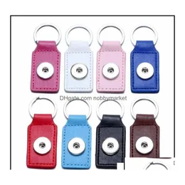 Key Rings Jewelry Blue Brown Square Pu Leather Snap Button Keychains Fashionable Diy Ginger Noosa Pendant Chain Car Keyring Aessorie Dhgfo