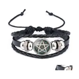 Urok bransolety starożytny Egipt Pentacle Tajemniczy znak dla kobiet mężczyzn vintage retro pentagram skórzana opakowanie Boletka biżuteria dro otlro