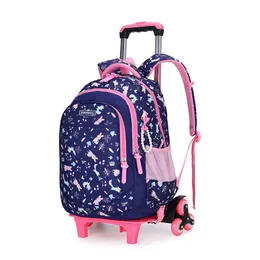 Borse da scuola Borsa con ruote staccabile Zaino per ragazze Mochila Escolar Libri per studenti Trolley per bambini con stampa floreale