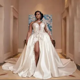 Dubai Africa Princess Bridal suknie ślubne pełne rękawy Białe aplikacje syrena ślubna jedno ramion sukienki ślubne vestidos de novia