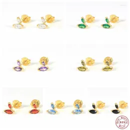 Stud Earrings Aide 925 Sterling Silver Tiny Oval Zircon CZ Colorful Purple Champagne Luxury Piercing Ohrringe Pendiente JewelryStud Effi22