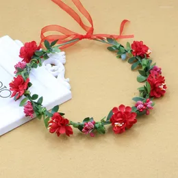 Headpieces 2023 Spring Bohemian Flower Crowns Beach Hawaii Colorful Floral Garland Romantic Faux Rose Wedding Wreaths Headband