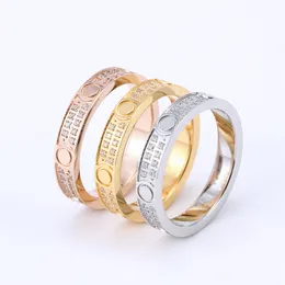 2 صفوف كامل ماس الفضة الخاتم الخاتم الرجال والنساء التيتانيوم الصلب روز الذهب خواتم الزفاف للعشاق زوجين المجوهرات هدية