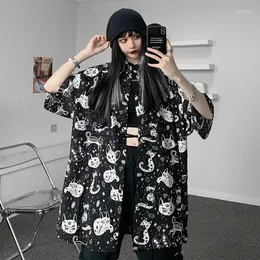 Women's Blouses Loose Korean Style Gothic Dark Vintage Half-sleeved Men And Women Hip-hop Short Sleeve Top Unisex Harajuku Streetwear Camisa