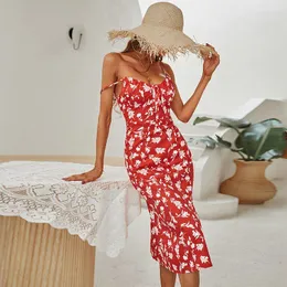 Vestidos casuales Moda Verano Fiesta en la playa Vestido largo Mujeres Cuello profundo Estampado floral Bohemia A-Line Maxi Mujer Sexy Sin espalda SundressCasual