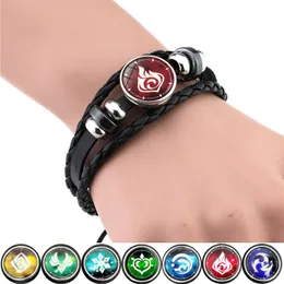 Charm Bracelets Luminous Genshin Impact Bracelet Game Eye Of God Fire Snap Button Jewelry Multilayer Weave For Men Women