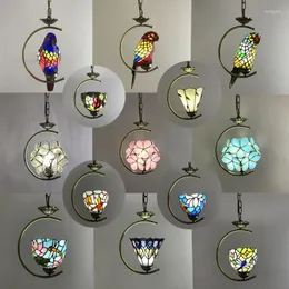 Pendant Lamps Retro Idyllic Parrot Petal Leaves Grape Stained Glass Dining Room Bar Lamp Cafe Bedroom Hallway Aisle Tiffany Chandeliers