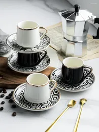 Tassen Untertassen Keramik-Kaffeetasse und Untertasse, kreativer türkischer Stil, konzentriertes italienisches 80-ml-Nachmittagstee-Löffel-Set