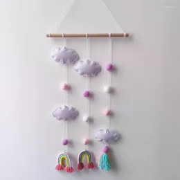 Decoratieve beeldjes Ins Noordse viltwolk geweven regenboogwandhangende ornamenten houten stok haarballen hanger baby kinderen kamer decoratie po