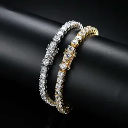 Hip Hop Tennis Diamonds Chain Bracelets for Men Fashion Luxury Copper Zirconi Bracciale da 7 pollici 8 pollici Catene d'argento dorate Jewe235n