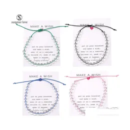 Bransoletka z koralikami Higth Mass Fashion Fashion Ocean Beads Make a Wish Card Rope Braided Branselets Banles z szklanym koralikiem dla kobiet Dhlmc