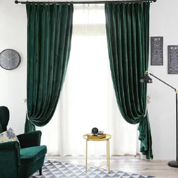 Curtain American Velvet Curtains For Living Dining Room Bedroom NordicSilk Thick Luxury Shading High-end Retro Dark Green