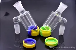 Aschefänger aus Glas, 14 mm, 18 mm, Mini-Glasbong, Aschefänger, dicker Pyrex-Klarsprudler, Aschenfänger 45 Grad mit Silikonwachs-Ölglas