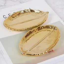Platten Nordic Golden Leaf Keramik Lagerung Schlüssel Schmuck Tablett Getrocknete Obst Gericht Hause Dekoration Ornamente Küche Geschirr
