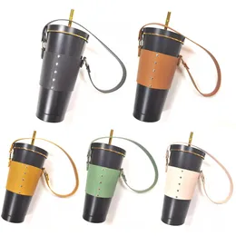 Coffee Cup Sleeve with Strap Reusable Leather Coffee Cup Holder with Handle Shoulder Strap 1223852