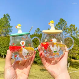 Vinglas Creative Cartoon Cute Annualing Duck Glass med locket genomskinligt Hög Borosilikatkontor Home Water Cup Coffee Mug