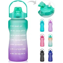 64 oz 2000 ml waterfles met tijd marker stro BPA gratis lekbestendig mat plastic 2l groot voor fitness gym buitenshuis BB0124