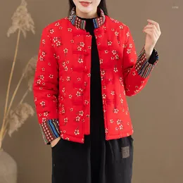 Women's Trench Coats Traditional Chinese Style Autumn Women Cotton Warm Retro Fashion Printed Jackets Cardigan Outerwear Coat Tops Oriental