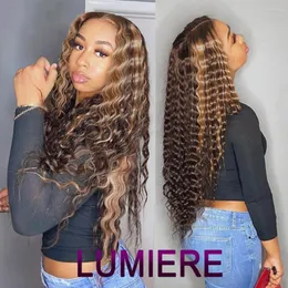 Lumiere Mongolian Deep Wave 150% Density 4X4 Lace Closer And 13X4 Frontal Highlight Remy Human Hair Wig For Black Women