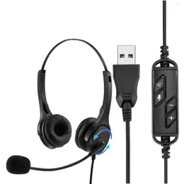 Microfones USB Wired Computer Headset Handsfree Binaural hörlurar med mikrofonvolym och Mute-knapp för Office Call Center Business